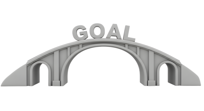 Gray Arch Bridge with Large Goal Word on Top Symbolizing Achievement and Success