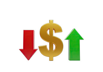 Obraz premium Dollar Sign with Upward Green Arrow and Downward Red Arrow on Transparent Background