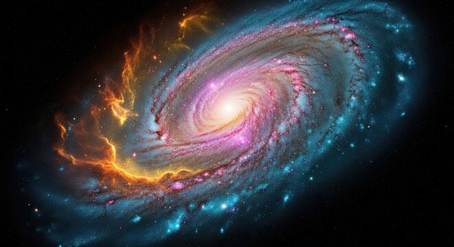 Vast Cosmic Spiral Galaxy Emits Radiant Starlight and Nebulous Dust