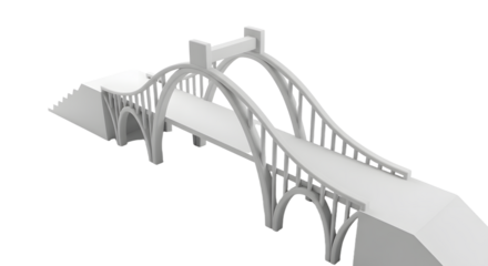 White Architectural Model of a Modern Bridge with Arched Supports and Stairs in Minimalist Style