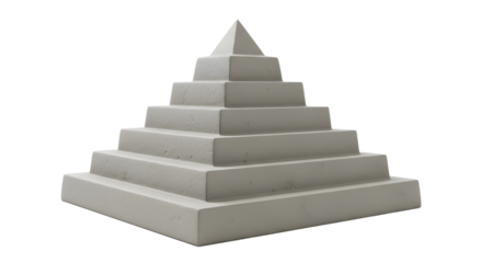 White Pyramid Structure with Multiple Steps and Sharp Peak on Plain Background