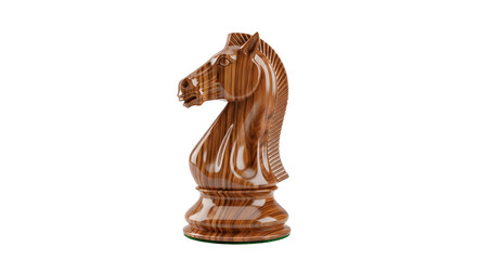 Wooden Chess Knight Piece in Rich Brown Finish on White Background