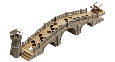 Wooden Toy Bridge with Cannon and Tower in Medieval Style for Children's Play