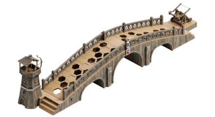 Wooden Toy Bridge with Cannon and Tower in Medieval Style for Children's Play