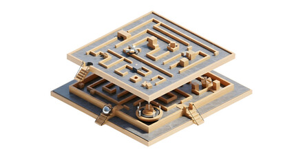 3D Isometric Maze Puzzle Board with Wooden Pieces and Accessories for Strategy Games
