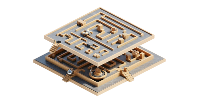 3D Isometric Maze Puzzle Board with Wooden Pieces and Accessories for Strategy Games