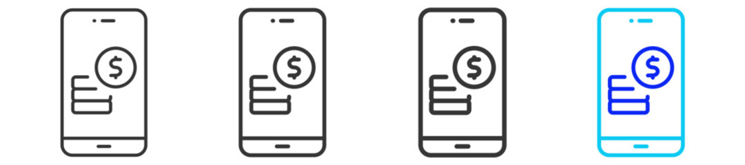 Digital Coins icon set collection in creative outline style for business featuring multiple thickness variations suitable for profit finance money management accounting and investment growth