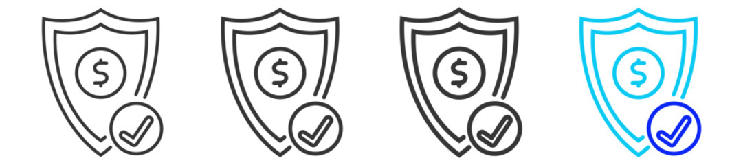 Fund Safety icon set collection in creative outline style for business featuring multiple thickness variations suitable for profit finance money management accounting and investment growth