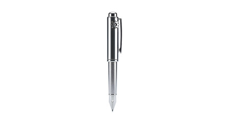 Elegant Silver Fountain Pen Standing Vertically on White Background
