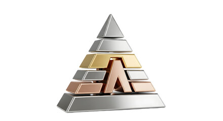 Elegant Metallic Pyramid Structure with Letter A on White Background