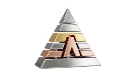 Elegant Metallic Pyramid Structure with Letter A on White Background