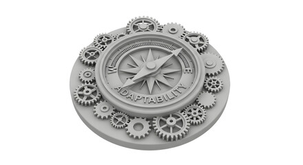 Gray Compass with Gears Showing Adaptability and Flexibility in Business and Technology
