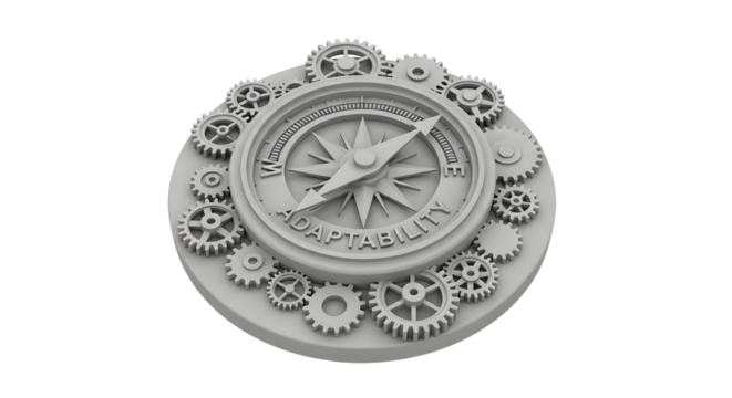 Gray Compass with Gears Showing Adaptability and Flexibility in Business and Technology