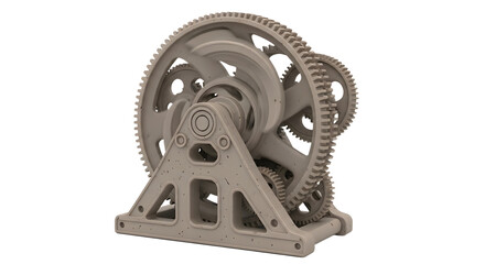 Mechanical Gear System with Large Interlocking Gears in Neutral Color on White Background