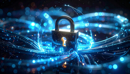 Digital Fortress: A captivating visual of a secure padlock at the heart of interconnected digital pathways, representing the strength of cyber security.