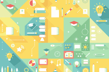 Inspiring education flat lay with school supplies and graduation caps for success themed designs and vibrant learning materials