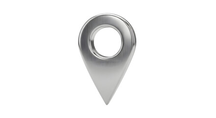 Metallic Silver Location Pin Icon on White Background