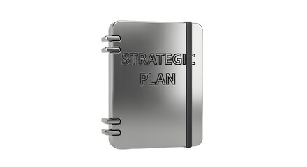 Metallic Strategy Plan Notebook with Black Elastic Band on White Background