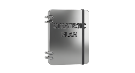 Metallic Strategy Plan Notebook with Black Elastic Band on White Background