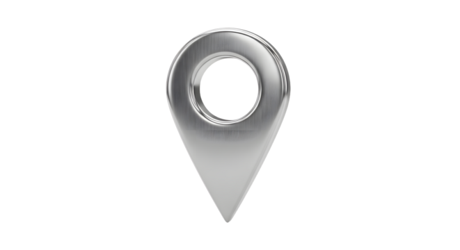 Metallic Silver Location Pin Icon on White Background