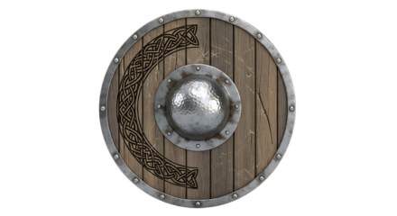 Viking Shield Round Wooden Shield with Metal Boss and Celtic Knot Design