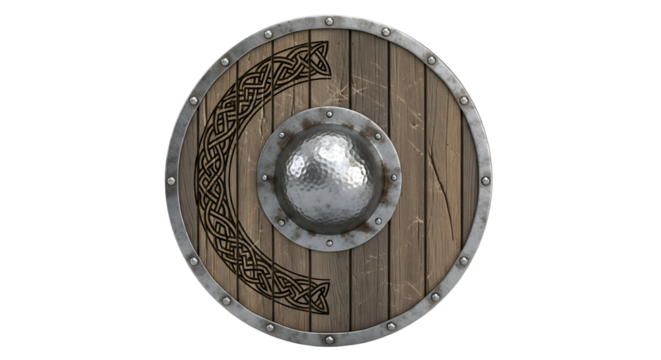 Viking Shield Round Wooden Shield with Metal Boss and Celtic Knot Design
