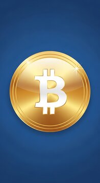 Bitcoin Cryptocurrency - Digital Currency on Blue Background.