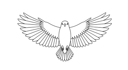 Naklejka premium Flying Dove with Spread Wings, Front View Bird Vector Line Art Outline Icon