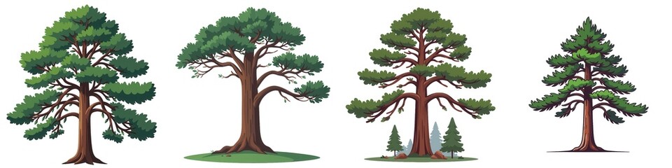 A Variety of Stylized Trees in Different Shapes and Sizes