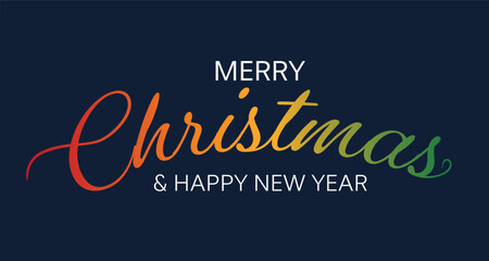 Merry Christmas and Happy New Year hand lettering calligraphy. Vector holiday illustration element with gradient colour tone. Typographic element for congratulations.