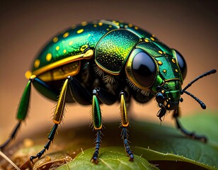 Fototapeta premium Detailed macro of a metallic green jewel beetle