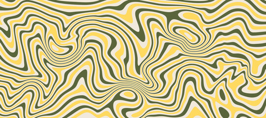 Abstract fluid distortion pattern in earthy tones. A psychedelic liquid background with olive green, yellow, and black swirls, resembling camouflage or marble.