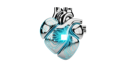 Digital Heart Model with Circuitry and Technology Elements in Silver and Blue