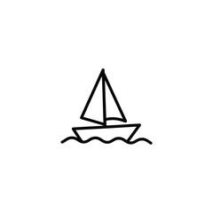 Simple hand drawn outline of a sailboat on wavy water