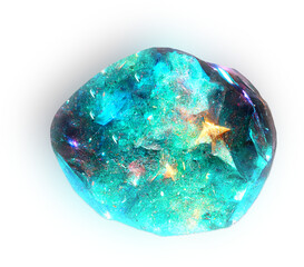 Abstract Crystal Gemstone Within Blue Iridescent Sphere Sparkling Blue And Green Hues With Transparent Background