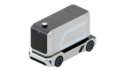 Futuristic Autonomous Delivery Robot with Sleek White and Black Design and Blue LED Accents in Modern Environment