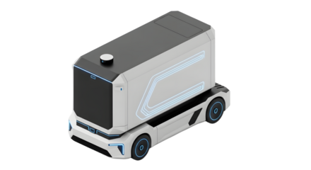Futuristic Autonomous Delivery Robot with Sleek White and Black Design and Blue LED Accents in Modern Environment