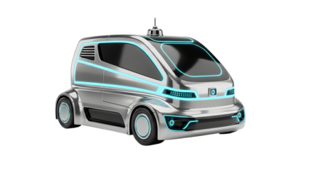 Futuristic Autonomous Electric Vehicle Compact Car with LED Lights in White and Black Style