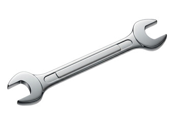Metal Wrench Tool Open Ended Shiny Chrome Spanner on Transparent Background