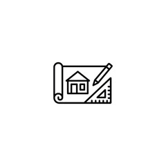 Architectural blueprint of a house with drawing tools