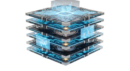 Futuristic Computer Hardware with Digital Circuitry and Data Visualization