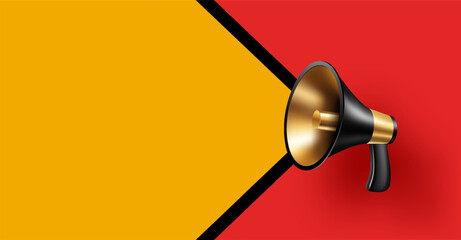 Minimalist design of sale banner with megaphone. Speech bubble concept card with loudspeaker