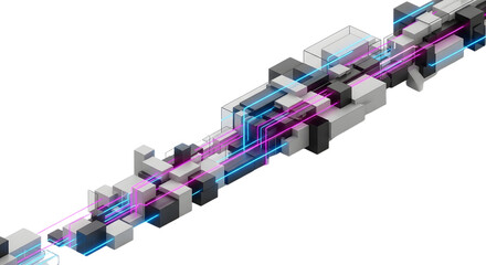 Futuristic Digital Circuit Board with Neon Lights in White Background