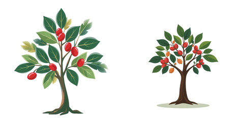 Obraz premium Colorful Fruit Trees with Leaves and Bright Berries in a Garden