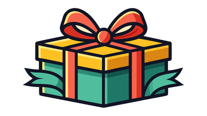 Obraz premium Vector art of a charming cartoonstyle gift box with a red ribbon, perfect for adding a touch of whimsy to holiday and celebration designs