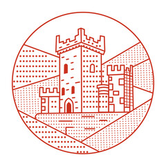 Fototapeta premium A linear style illustration representing blarney castle