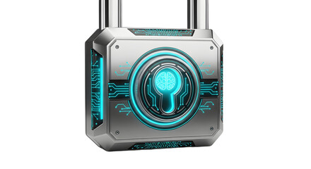 Futuristic Digital Lock with Glowing Circuitry in Silver and Blue Technology Style