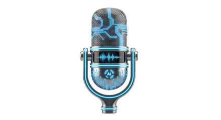 Futuristic Digital Microphone with Blue Circuitry and AI Technology for Voice Recording