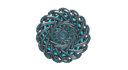 Futuristic Metallic Blue and Silver Geometric Pattern on White Background