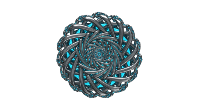 Futuristic Metallic Blue and Silver Geometric Pattern on White Background